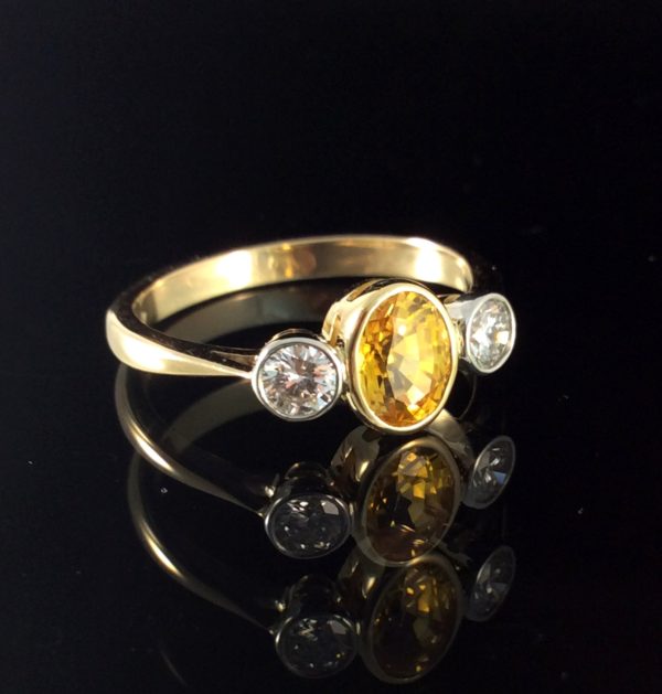Gold yellow sapphire diamond ring