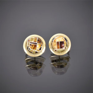 Round 18ct gold sling back earring with amber mosaic stone