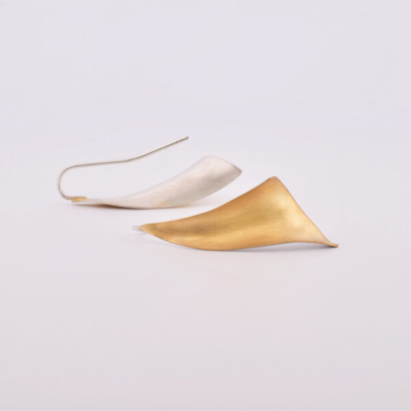 upside down view of anticlastic silver and 18ct gold plated hook earrings
